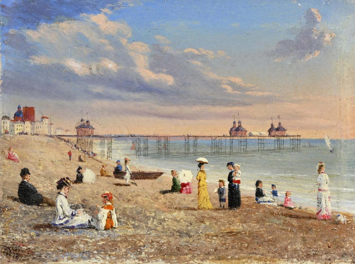 CONRAD WISE CHAPMAN (American, 1842-1910) ELEGANT FIGURES AT THE BEACH (TROUVILLE?) A near pair,