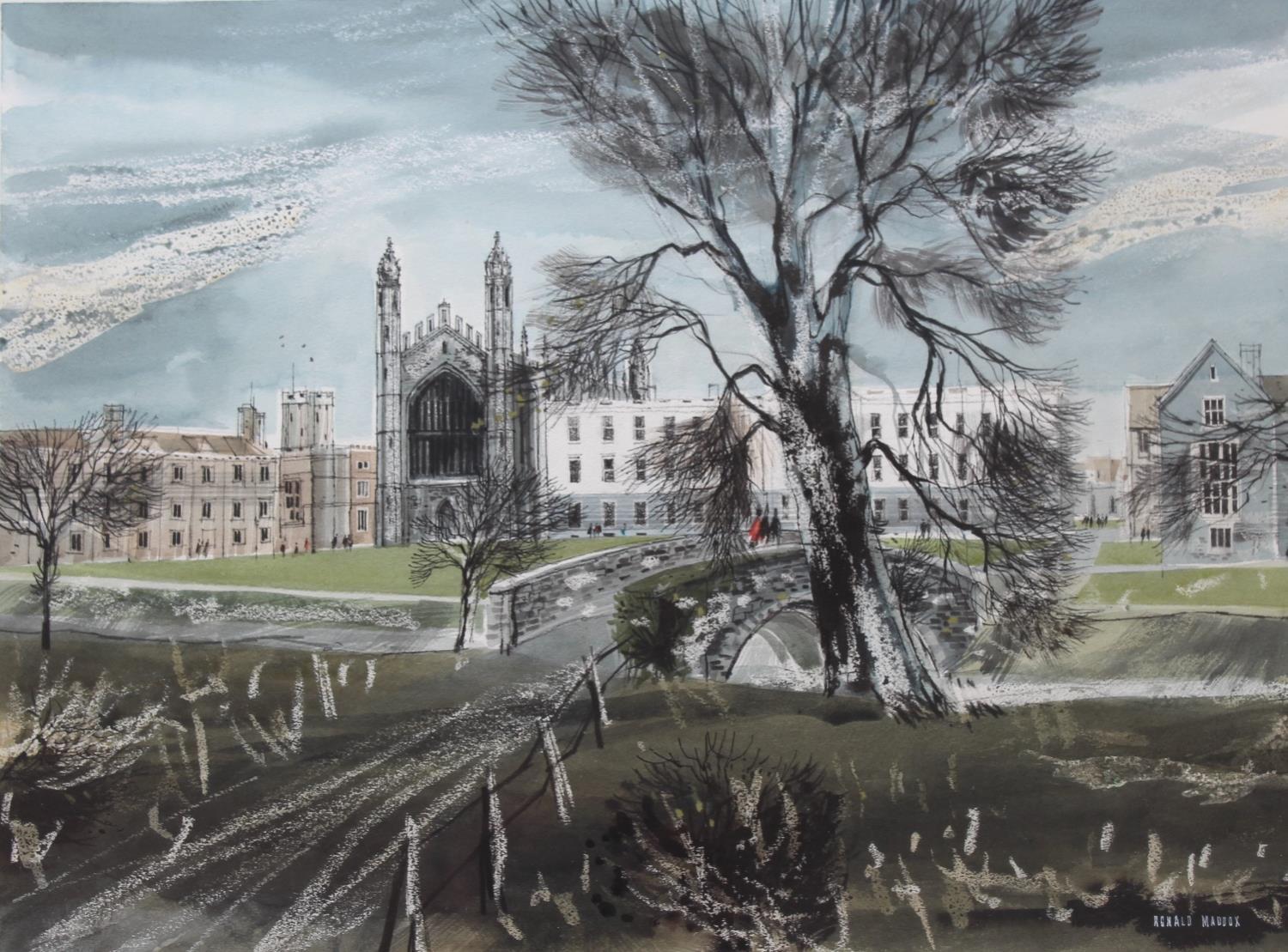 •RONALD MADDOX (1930-2018) CAMBRIDGE Signed, watercolour with pen and ink over pencil 33.5 x