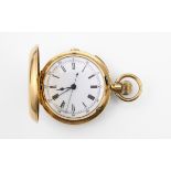 AN 18CT GOLD QUARTER REPEATING FULL HUNTING CASED POCKET WATCH the white enamel dial with black