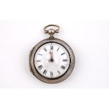 AN 18TH CENTURY SILVER PAIR CASED POCKET WATCH the white enamel dial with black Roman numerals,