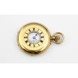 AN 18CT GOLD HALF HUNTING CASED POCKET WATCH the white enamel dial with black Roman numerals and