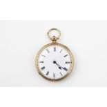 AN 18CT GOLD OPEN FACED POCKET WATCH the white enamel dial with black Roman numerals, the three