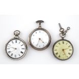 A SILVER PAIR CASED POCKET WATCH the white enamel dial with Arabic numerals, the movement signed