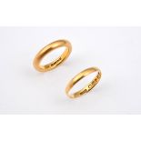 A 22CT GOLD WEDDING BAND 6.3 grams, size H 1/2, together with another 22ct gold wedding band, 1.3