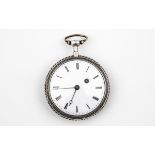 A FRENCH SILVER QUARTER REPEATING OPEN FACED POCKET WATCH the white enamel dial with black Roman