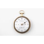 A SWISS QUARTER REPEATING ON A BELL OPEN FACED POCKET WATCH the white enamel signed Fres. Bonna &