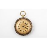 A MULTI COLOURED GOLD ORNATE OPEN FACED POCKET WATCH the gold dial with Roman numerals, with full