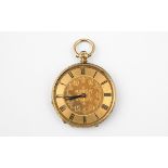 AN 18CT GOLD OPEN FACED POCKET WATCH the gold foliate dial with black Roman numerals, numbered 31915
