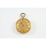 AN 18CT GOLD OPEN FACED POCKET WATCH the gold foliate dial with black Roman numerals, with metal