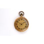 AN 18CT GOLD OPEN FACED POCKET WATCH the gold coloured dial with engine turned decoration and with