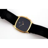 A GENTLEMAN'S STAINLESS STEEL AND GOLD PLATED WRISTWATCH BY OMEGA DE VILLE with signed black