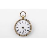 AN 18CT GOLD OPEN FACED POCKET WATCH the white enamel dial with black Roman numerals, numbered 65172