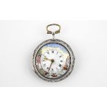 AN 18TH CENTURY SILVER PAIR CASED POCKET WATCH the dial with enamel decoration depicting a coastal