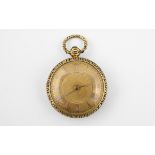 AN 18CT GOLD OPEN FACED POCKET WATCH the gold coloured engine turned dial with Roman numerals,