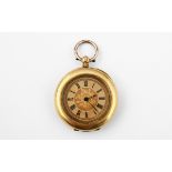 AN 18CT GOLD OPEN FACED POCKET WATCH the gold foliate dial with black Roman numerals, numbered 90037