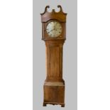 AN EARLY 19TH CENTURY LONGCASE CLOCK, the 12 1/2" silvered dial with subsidiary seconds dial