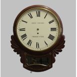 A 19TH CENTURY MAHOGANY WALL CLOCK, the 12" dial signed Robt. Adams, Sherborne, on a brass eight day