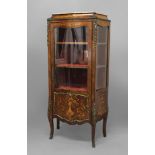 A FRENCH KINGWOOD AND MARQUETRY INLAID VITRINE, 19th century, of serpentine form, the marble top (