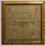 A GEORGE IV SAMPLER, by Martha Hall, dated 1822, worked with a poem surrounded by birds, trees and