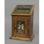 A VICTORIAN OAK COUNTRY HOUSE LETTER BOX, the sloping top with a brass plaque reading 'VR Letter