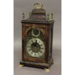 A MAHOGANY BRACKET CLOCK, the 6" brass dial with a silvered chaper ring and strike/silent dial above