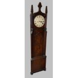AN OAK CASED LONGCASE CLOCK, in the Arts and Crafts style, the 12" cream dial with Roman numerals on