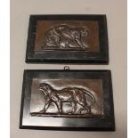 ANTOINE LOUIS BARYE (1795-1875); a pair of bronze plaques depicting stalking lions, each signed '