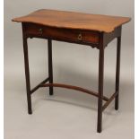 A GEORGE III MAHOGANY SIDE TABLE, the serpentine top with shaped corners above a single frieze