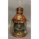 A COPPER AND BRASS SHIP'S LAMP, 'Anchor', by R.C Murray & Co, Carlton Court, Glasgow, converted to