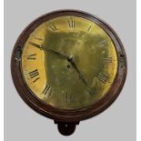 A MAHOGANY CIRCULAR WALL CLOCK, the 12" brass dial signed J. Beckett, London, on a brass single