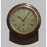 A MAPLE & CO. MAHOGANY WALL CLOCK, the 5 1/2" silvered dial signed Maple & Co. London, on a brass