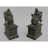 A PAIR OF BRONZE SCULPTURES OF VOLTAIRE AND ROUSSEAU, 19th century French cast and patinated