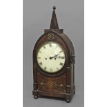 A MID 19TH CENTURY MAHOGANY BRASS INLAID BRACKET CLOCK, the 8" cream dial with Roman numerals on a