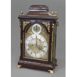 A GEORGE III WALNUT BRACKET CLOCK, the 7 3/4" dial with silvered chapter ring, date aperture and