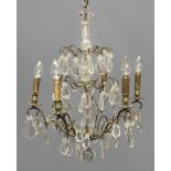 A 19TH CENTURY CRYSTAL SIX BRANCH CHANDELIER, the cut glass stem in three baluster form sections