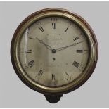 A LATE 18TH CENTURY MAHOGANY WALL CLOCK, the silvered 10" dial with Arabic and Roman numerals signed