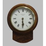 A WALNUT WALL CLOCK, the 7 1/2" dial signed French & Son, London, on a brass single fusee movement