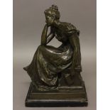W.J MCLEAN, 'Reverie', a late 19th or early 20th century patinated bronze study of a seated woman in