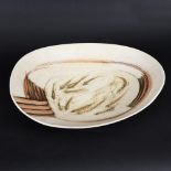 LAUREL KEELEY (B 1952) - LARGE STONEWARE PLATTER OR DISH. (d) A large oval shaped platter or dish,