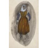 JOHN PIPER, CH (1903-1992). PEASANT WOMAN (STUDY). (d) Signed, watercolour with pen and black ink,