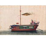 CHINESE PITH PAINTINGS - BOATS. Four framed pith paintings, each painted with various Chinese junk
