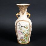 JAPANESE SATSUMA VASE. Meiji period, an unusual vase painted with panels of birds and flowers on a