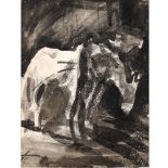 JEAN LOUIS FORAIN (1852-1931). HORSE IN A STABLE. With atelier stamp, grey washes and pencil , 20.