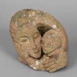 POLLY IONIDES (B 1944) - LARGE STONE SCULPTURE OF A MOTHER & CHILD. (d) A large stone sculpture of a