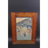 JAPANESE FRAMED WOODBLOCK PRINT. Meiji period, the woodblock print with a depiction of figures