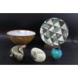 COLLECTION OF STUDIO POTTERY. A mixed group including a large bowl by Alan Caiger-Smith (cracked),