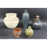 MUCHELNEY POTTERY - STUDIO POTTERY ITEMS. A mixed group including a large glazed vase with incised