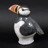 JENNIE HALE - LARGE RAKU PUFFIN. (d) A large ruku and glazed model of a Puffin, signed to the