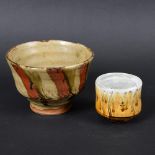 MIKE DODD (B1943) - STONEWARE BOWL & YUNOMI CUP. (d) A stoneware bowl of flared form, with a celadon