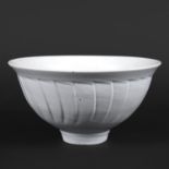 DAVID LEACH (1911-2005) - PORCELAIN BOWL. (d) A large fluted bowl with a white glaze, 'DL' seal mark